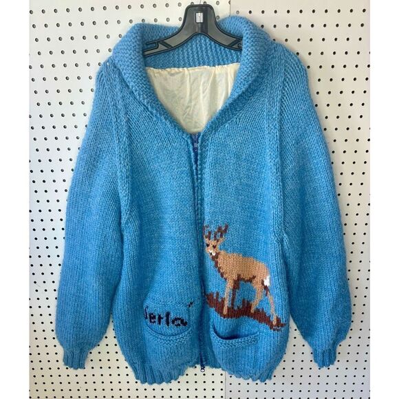 Vintage Handmade Knitted Lined Stag Deer Sweater - Picture 1 of 11